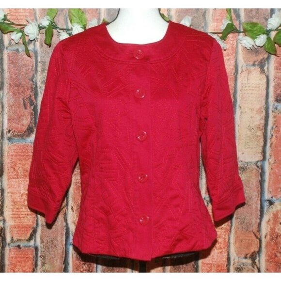 Coldwater Creek Ladies 14 Red Geo Embroidered Jacket Lined Career Office MINT - Picture 1 of 11
